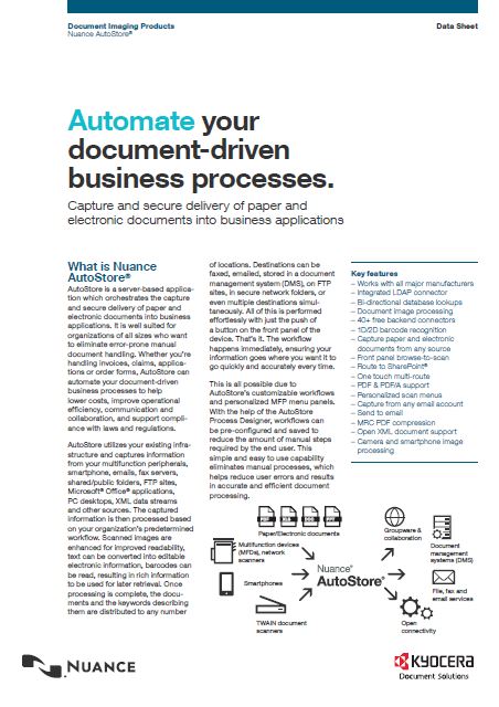 Kyocera Software Capture And Distribution Nuance Autostore Data Sheet Thumb, Brandon Business Machines, Copiers, Printers, MFP, Kyocera, Copystar, HP, KIP, FL, Florida, Service, Supplies, Sales