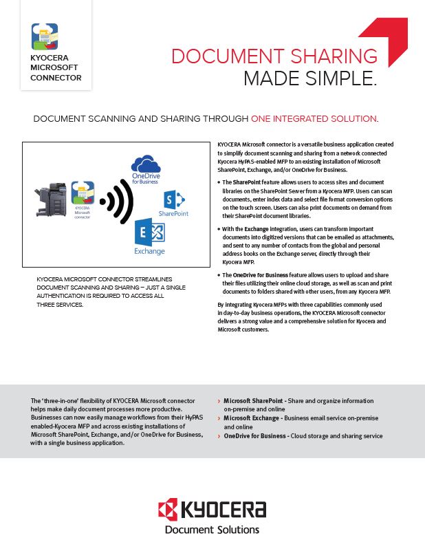 Kyocera Software Document Management Kyocera Microsoft Connector Spec Sheet Thumb, Brandon Business Machines, Copiers, Printers, MFP, Kyocera, Copystar, HP, KIP, FL, Florida, Service, Supplies, Sales